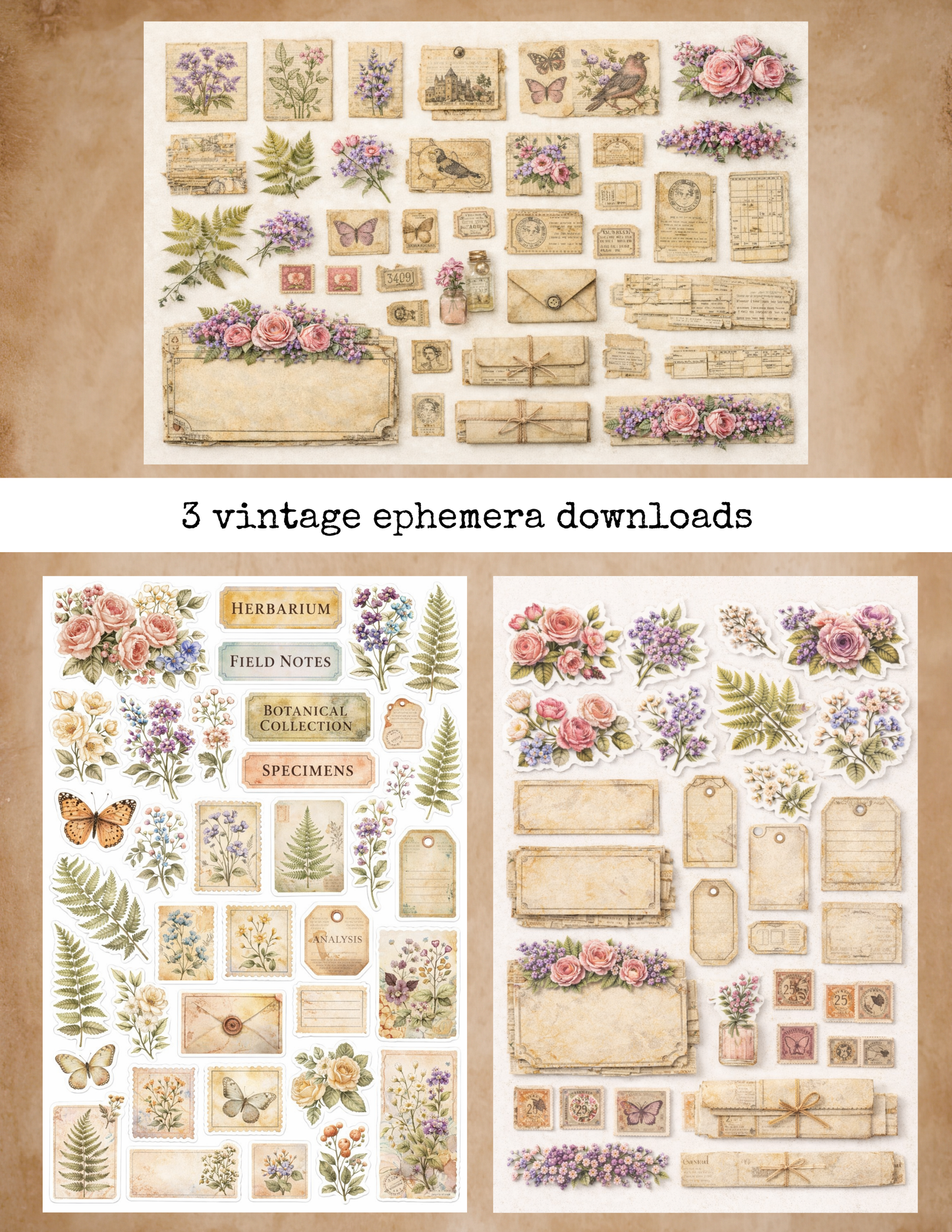 Vintage Ephemera Digitale Downloads - 3 Pagina's