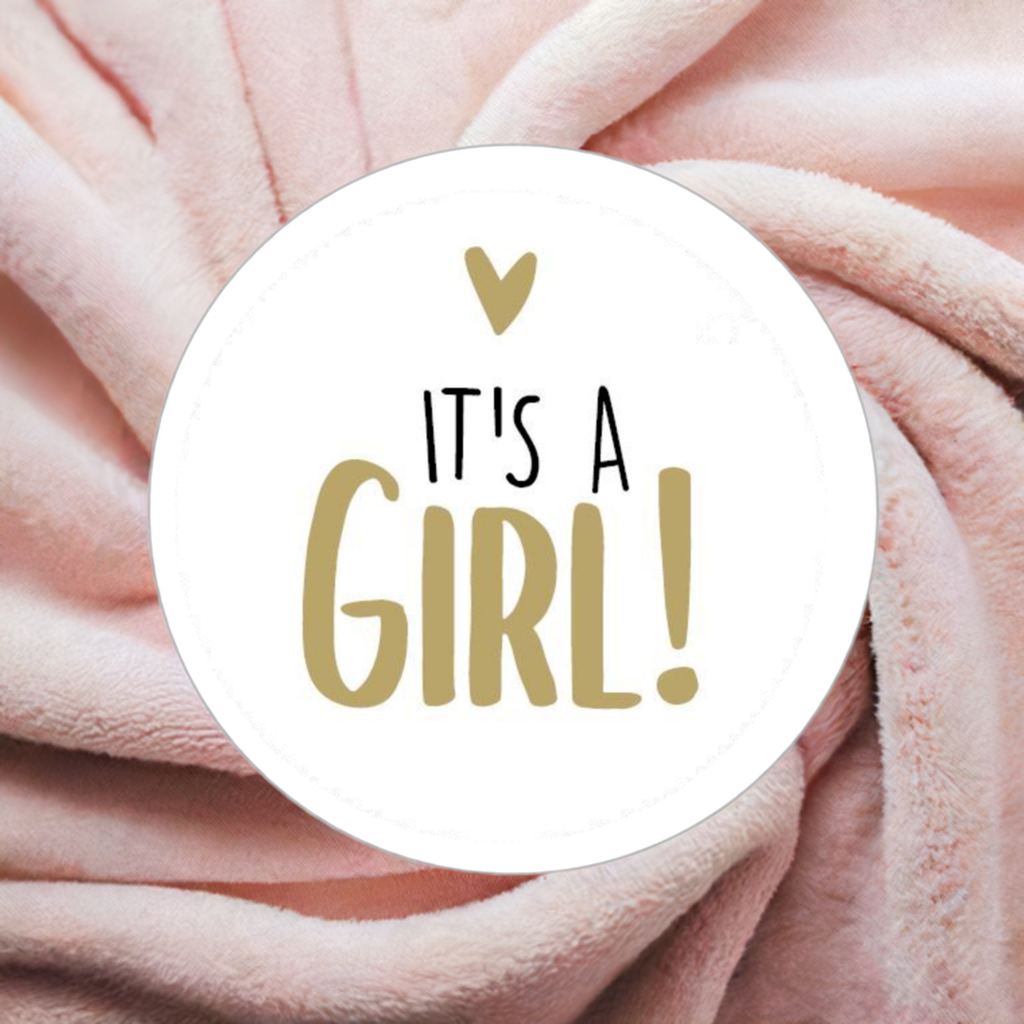 50 geboortestickers 40 mm, sluitstickers met tekst It`s a girl