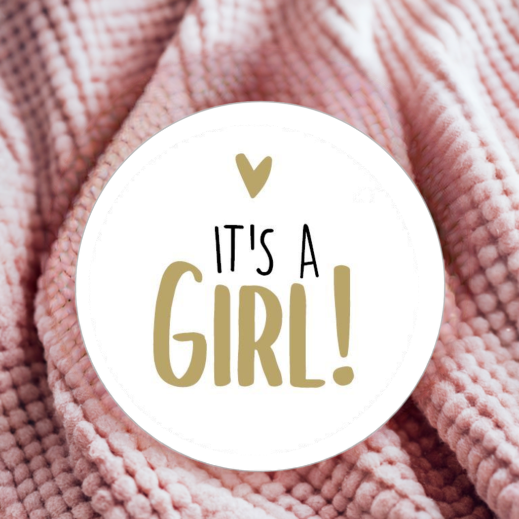 50 geboortestickers 40 mm, sluitstickers met tekst It`s a girl