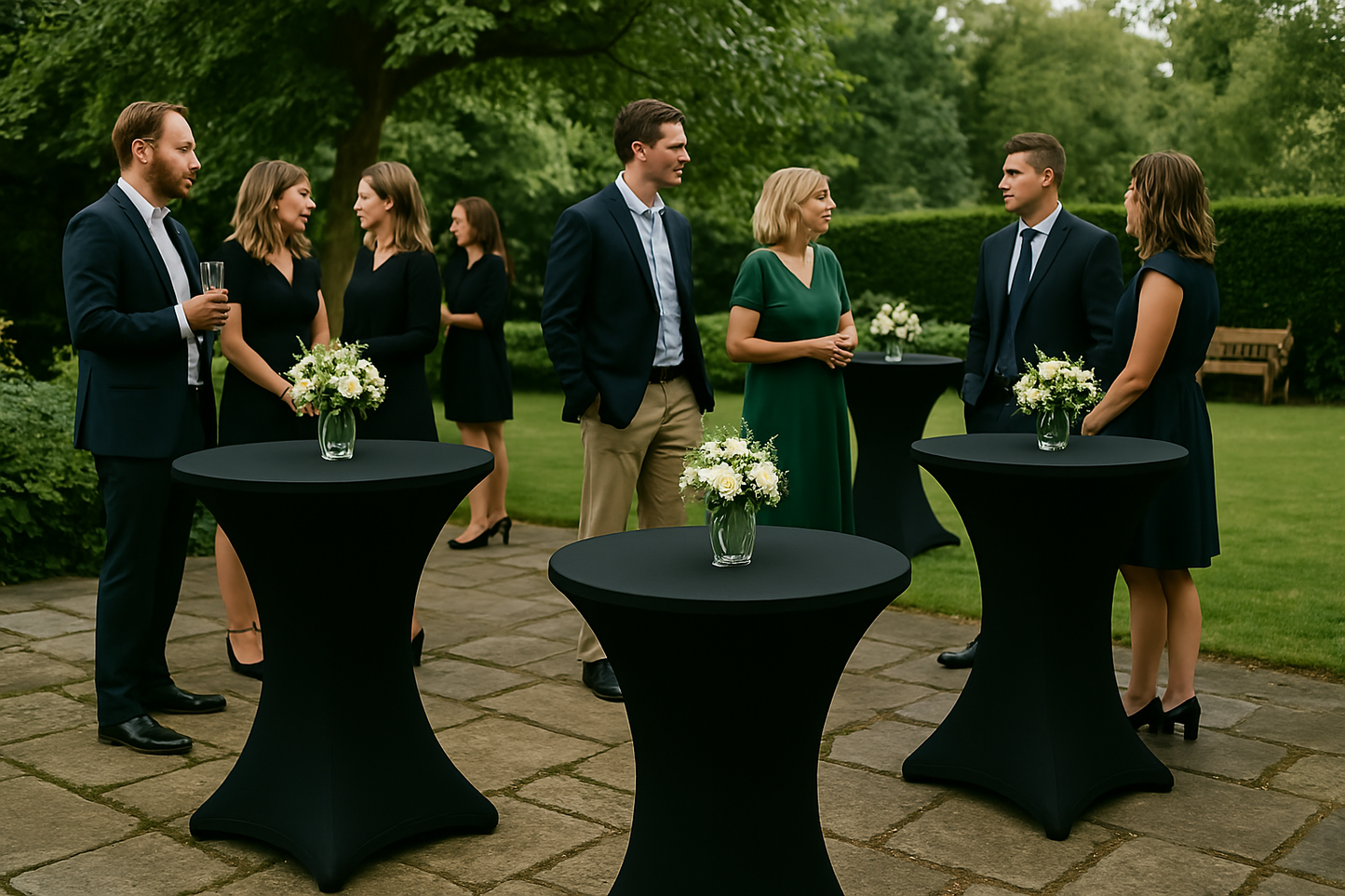 5 stuks zwarte Statafelrokken met Topcovers - H110cm X Ø80-85 cm