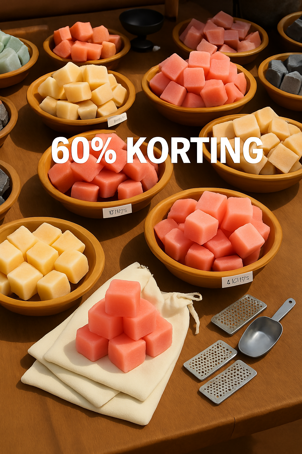 7 amberblokjes met 3 raspen, 3 zakjes en een schepje