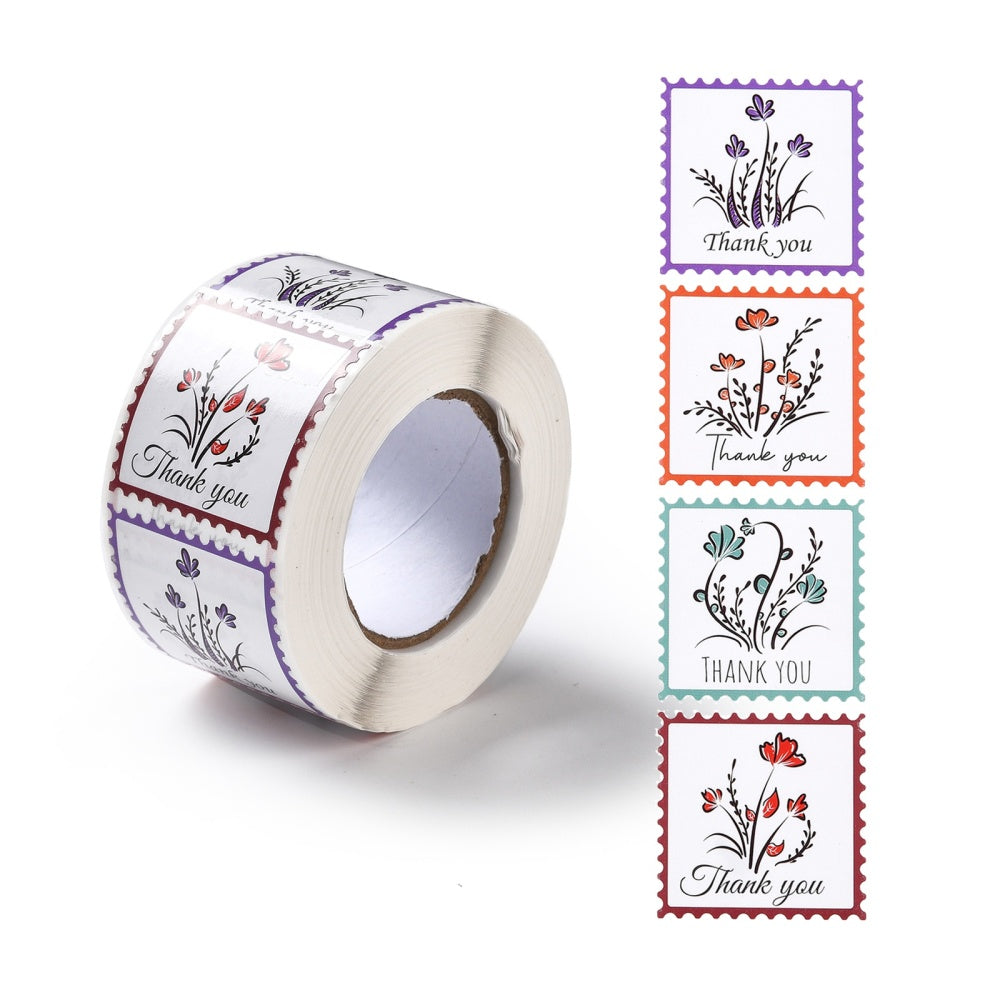 postzegel stickers bloemen met tekst thank you per 10 stuks - bababa