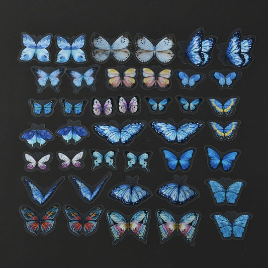 stickers VLINDER BLAUW transparant set van 40 stuks - bababa