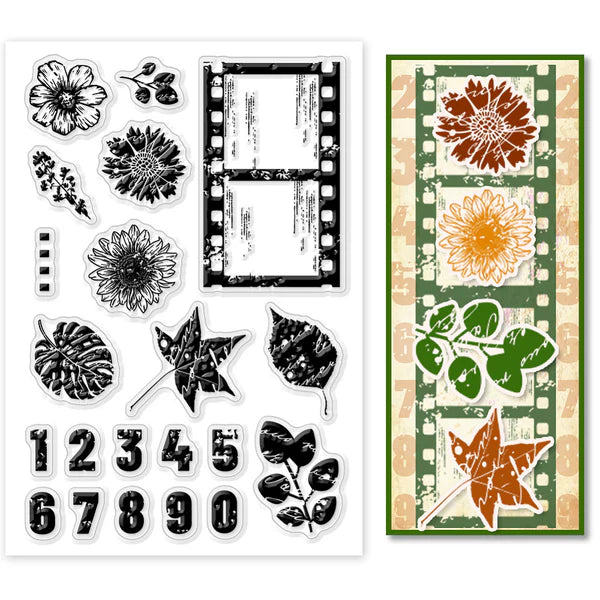 Set met clearstamps Bloemen - Vlinders - Getallen - Diaraam
