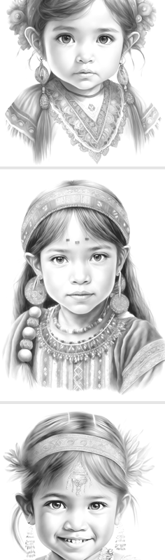 Maya Meisjes – Set van 25 Grayscale Kleurplaten