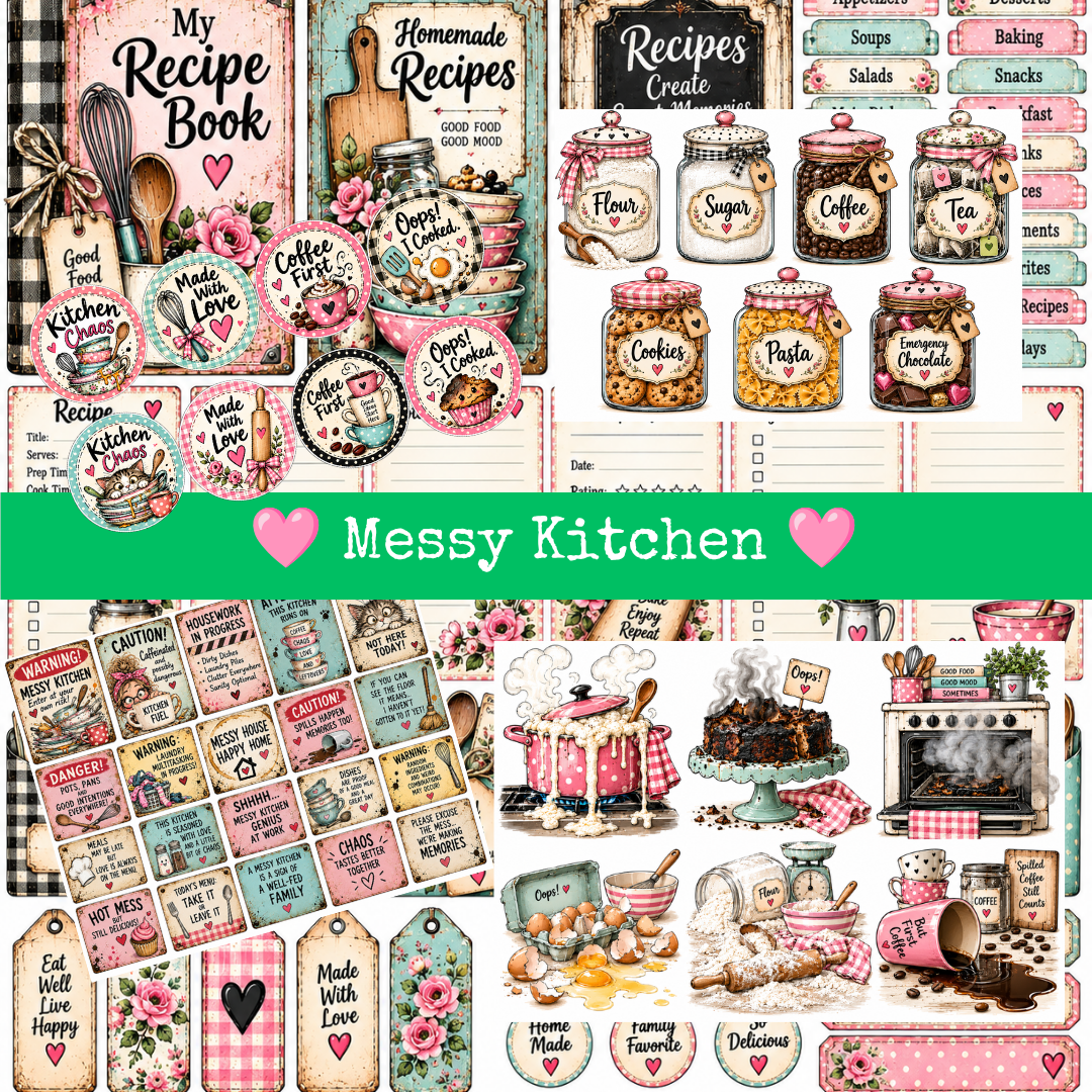 Messy Kitchen – Junk Journal Freebie | 7 digitale bestanden