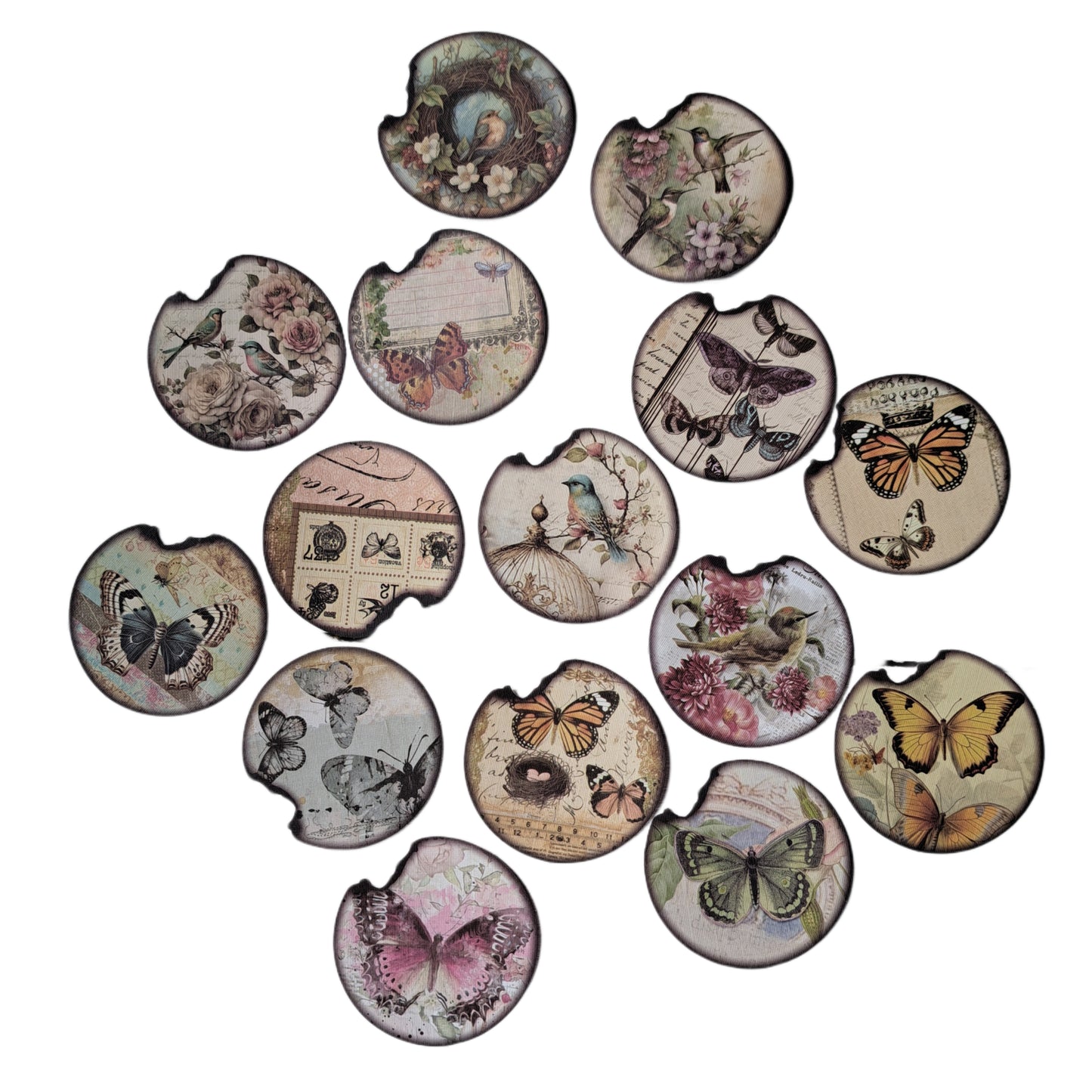 ronde stickerset met vogels en vlinders