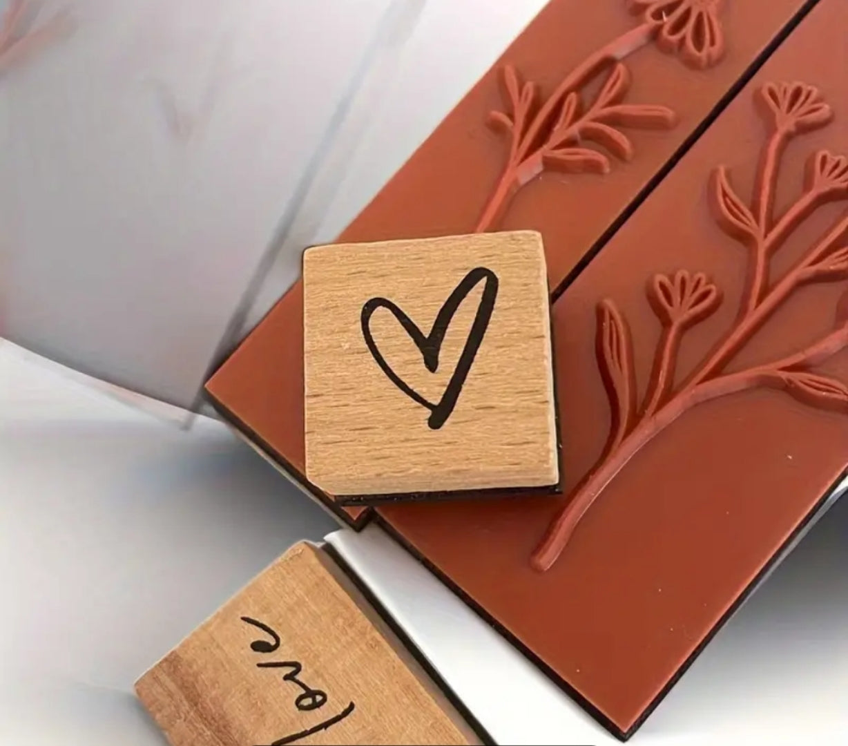 houten stempel set 6 houten stempels bloemen tekst en hartje
