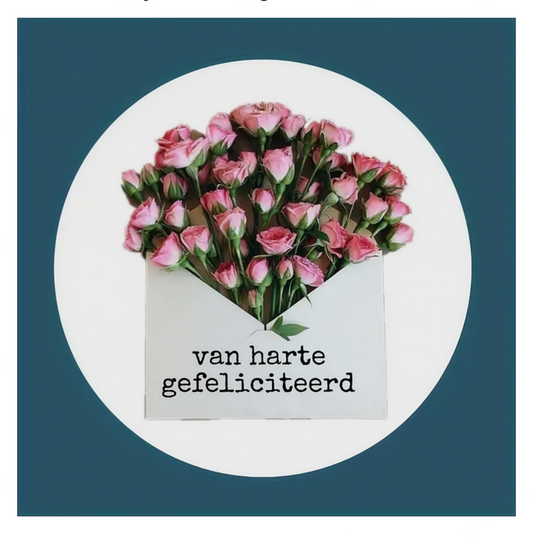 van harte gefeliciteerd envelop met roze rozen 10 stickers
