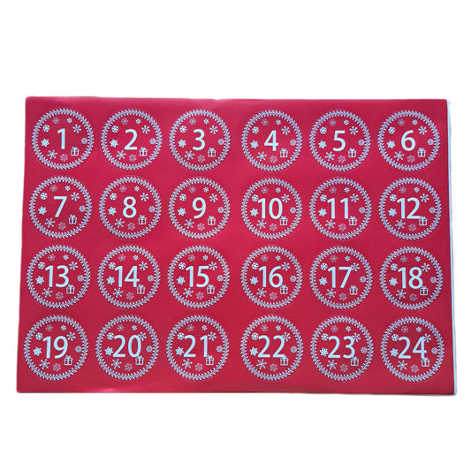 adventstickers 1 t/m 24 rood met wit #3 - bababa