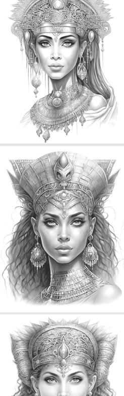 Egyptische Koninginnen – Grayscale Kleurplaten (25 Printbare Pagina’s, Instant Download)