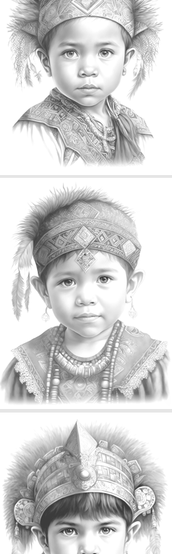 Inca Jongens – Grayscale Kleurplaten 25 pagina`s