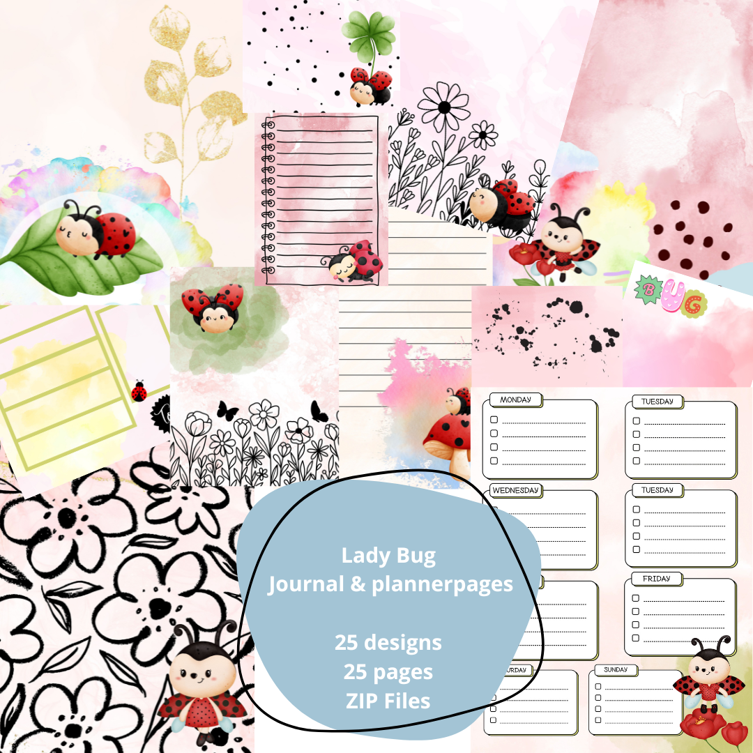 Lady Bug 25 pages for Junk Journal - Plannerpages - Artjournal- digitale download