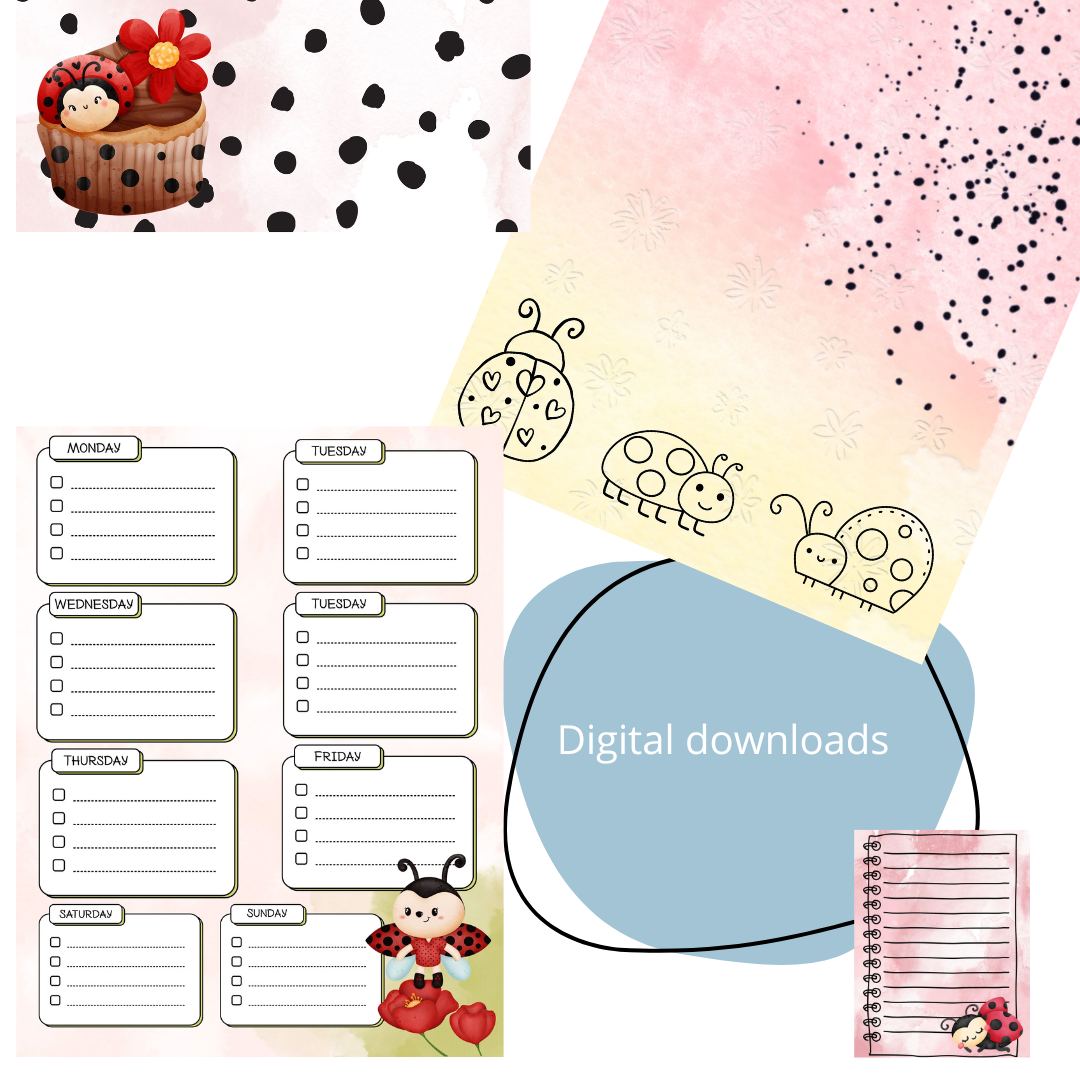 Lady Bug 25 pages for Junk Journal - Plannerpages - Artjournal- digitale download