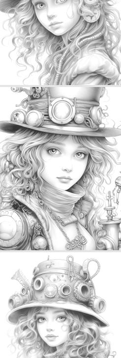 Steampunk Meisjes in Grayscale – Contrast tussen Licht & Donker 50 pagina`s