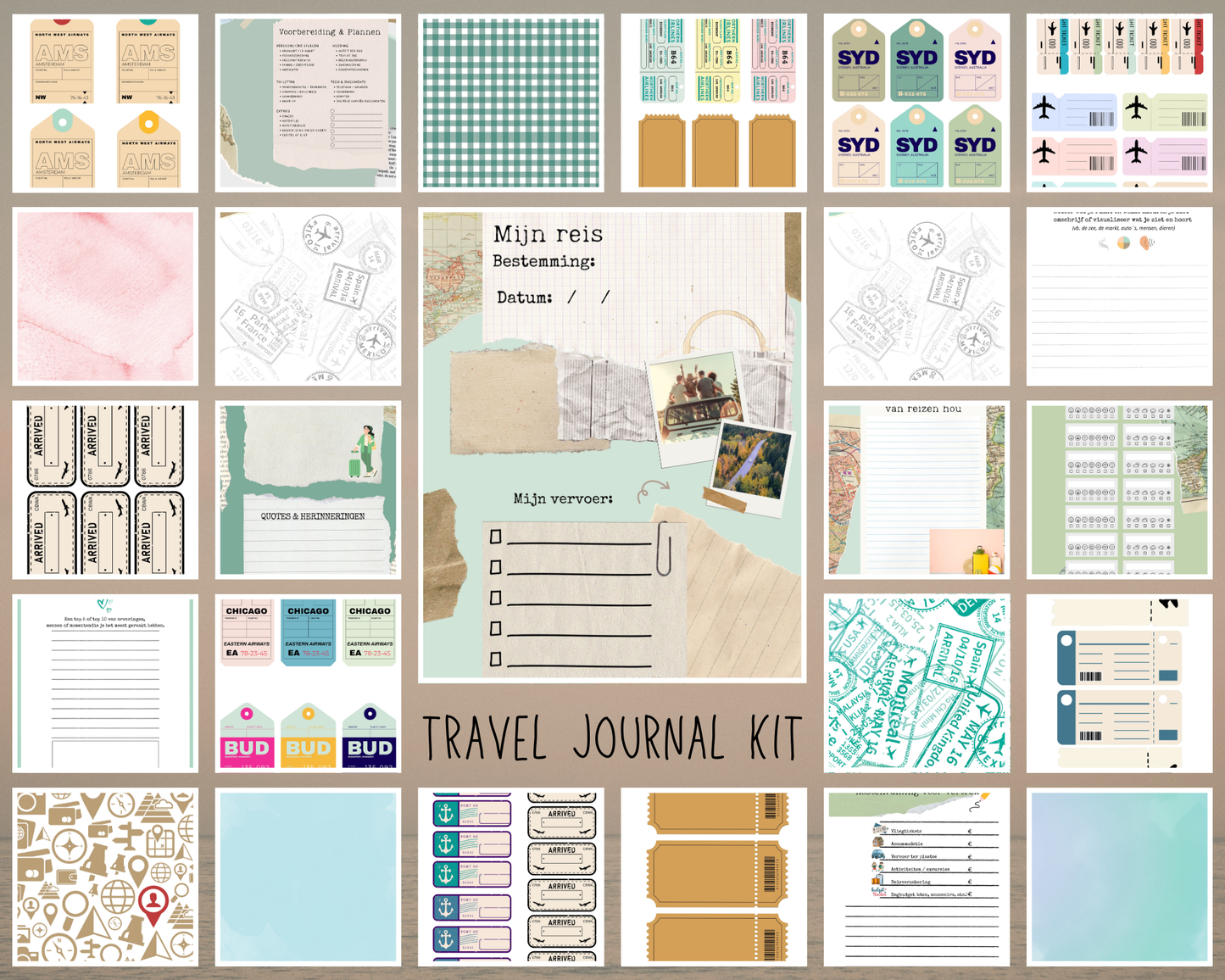 Travel Journal Kit – 48 Pagina’s Vol Avontuur | Printbaar in 8 Formaten | Digitale Download