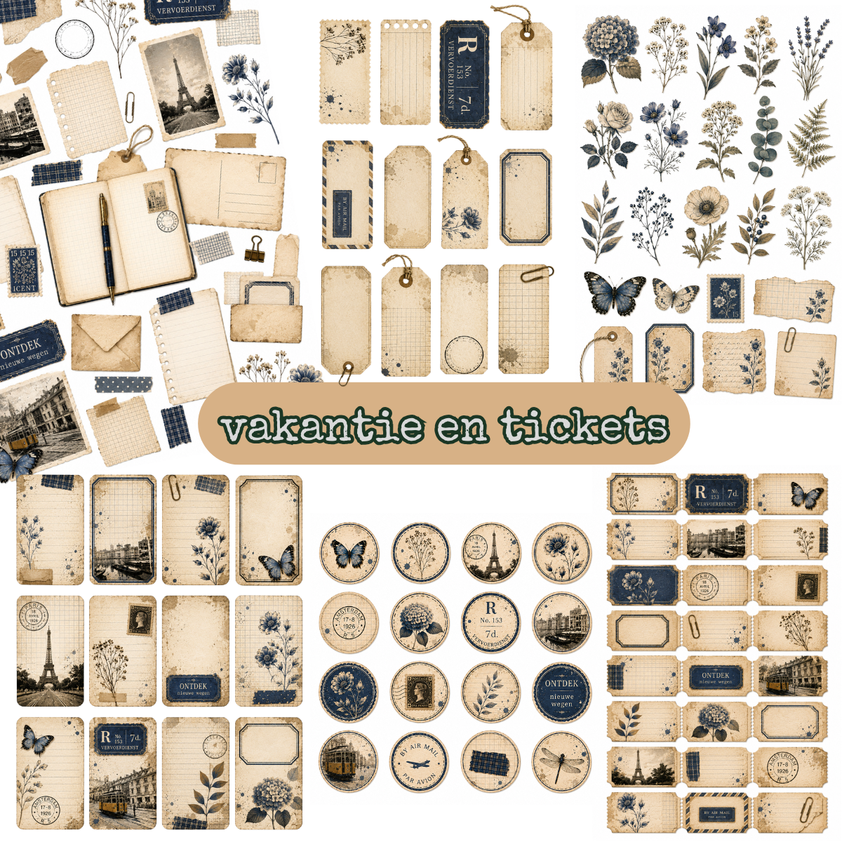 Vakantie en Tickets – Vintage Journaling Kit (Digitale Download)