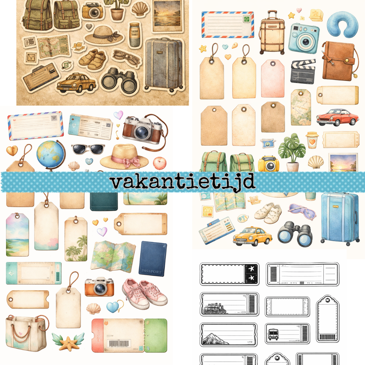 4 Downloadbare Clipart Pagina's – Vakantie Thema