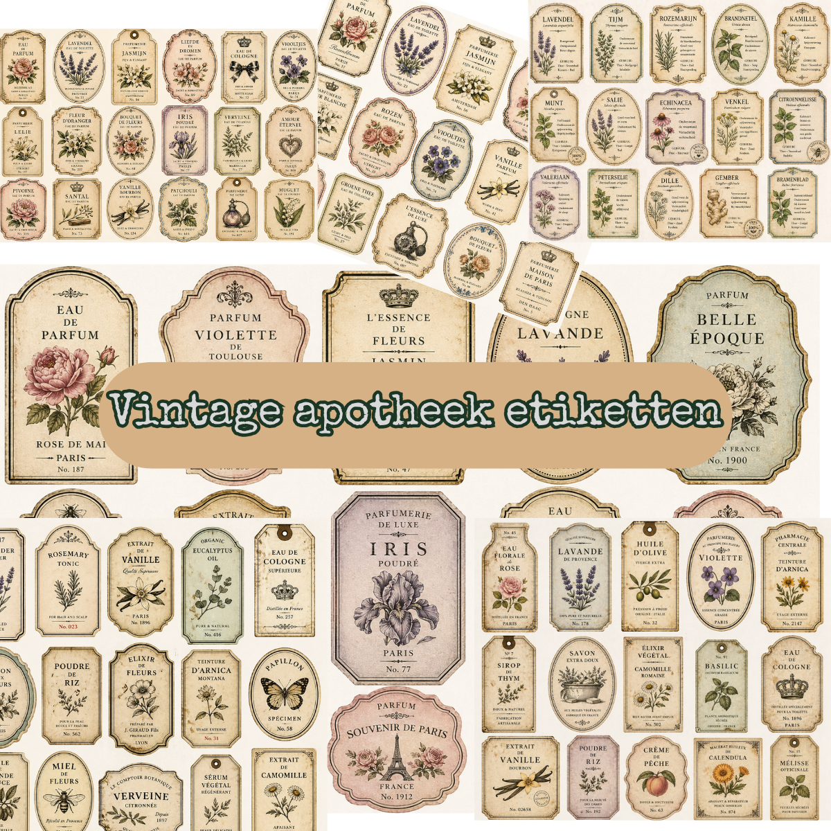 Vintage Apotheek Etiketten – Printable Junk Journal & Scrapbook Labels
