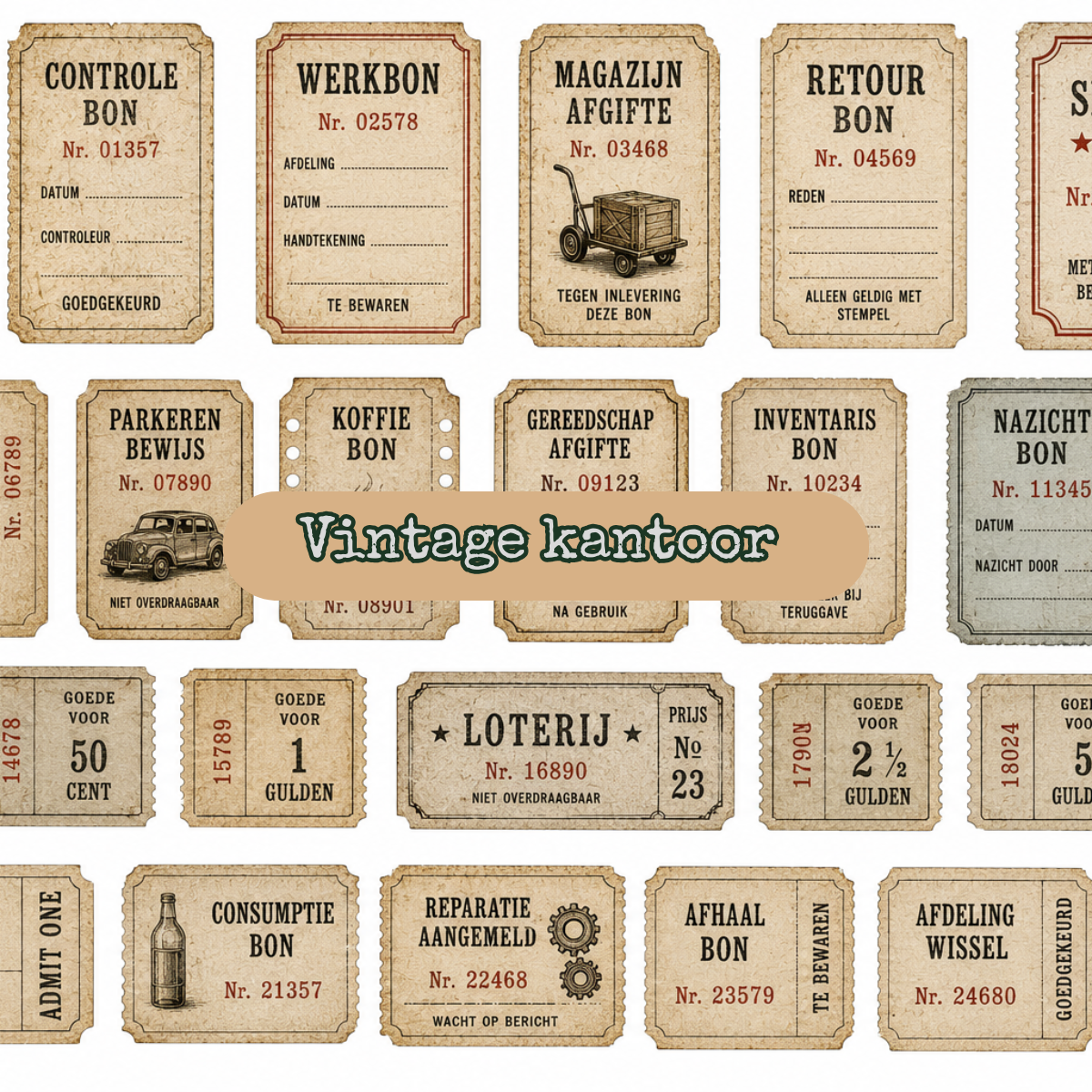 Vintage Bonnen & Toegangsbewijzen – Printable Junk Journal & Scrapbook