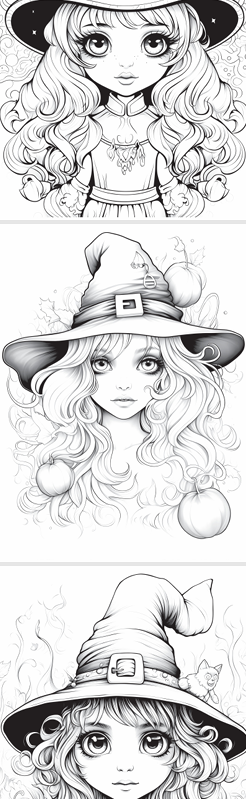 Cute Witches – Grayscale Kleurplaten - 50 pagina's