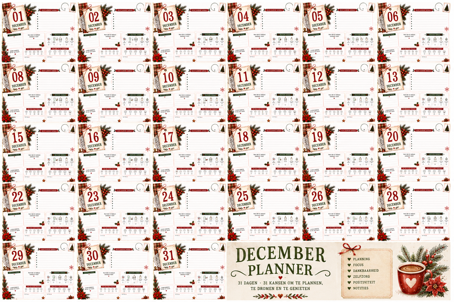 December Planner – 31 Dagen Printable