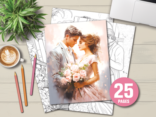 Bruidsparen in Grayscale – 25 Romantische Kleurplaten
