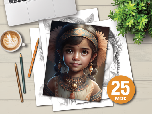 Maya Meisjes – Set van 25 Grayscale Kleurplaten