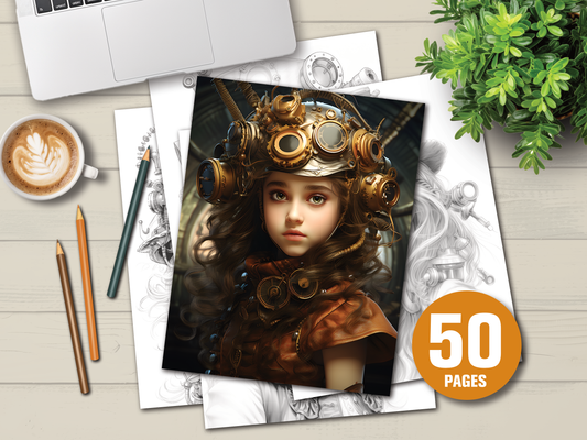 Steampunk Meisjes in Grayscale – Contrast tussen Licht & Donker 50 pagina`s