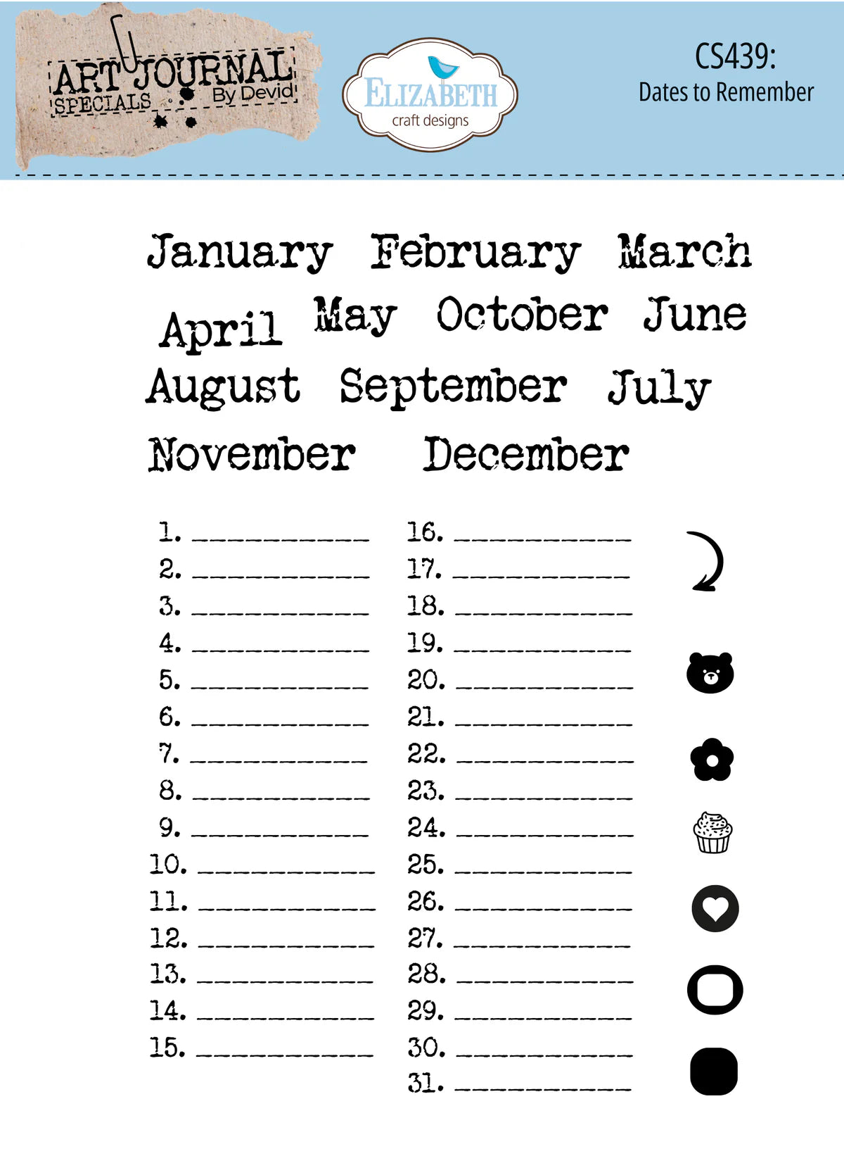 CS439 Limited Edition Dates To Remember clearstempels Elizabeth Craft Designs