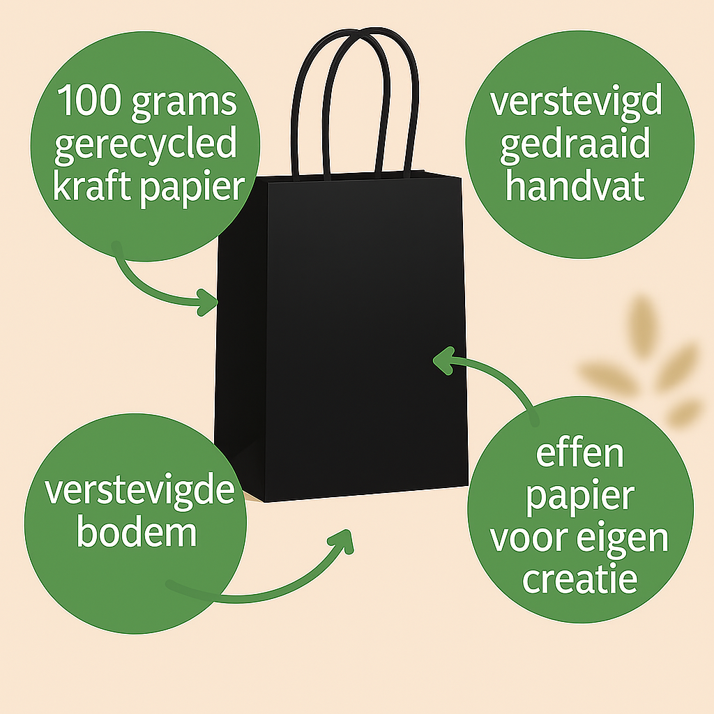 Papieren Tasjes -22x18x8 cm-Incl witte Stickers