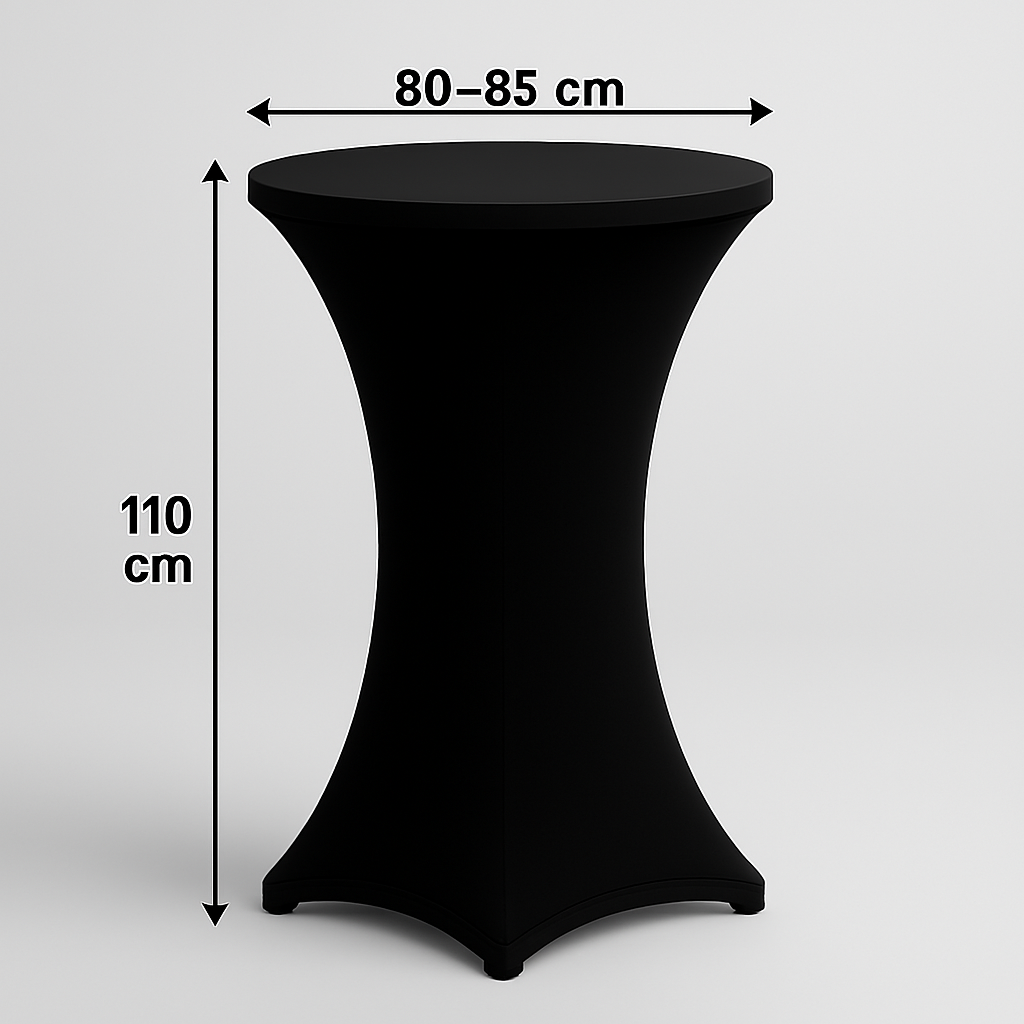 5 stuks zwarte Statafelrokken met Topcovers - H110cm X Ø80-85 cm