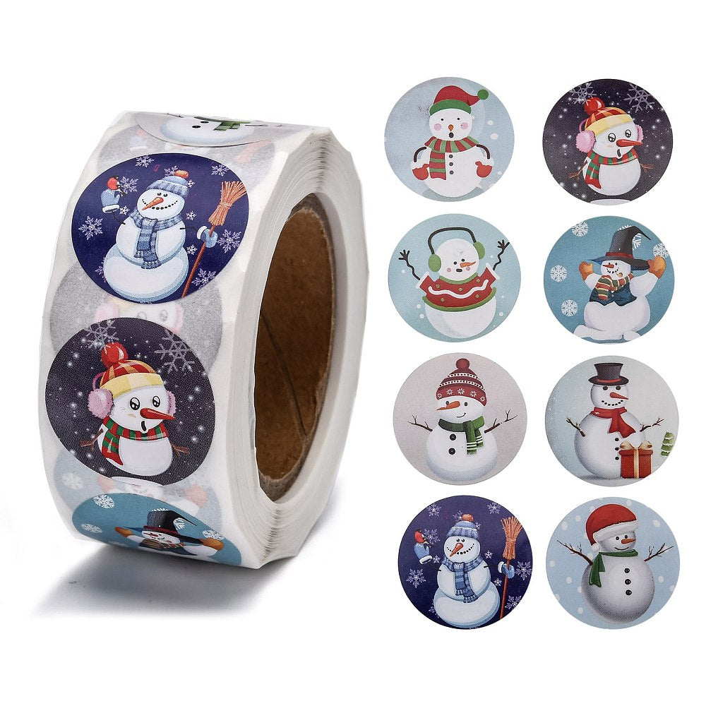 Kerst stickers 250 stickertjes op rol sneeuwpoppen