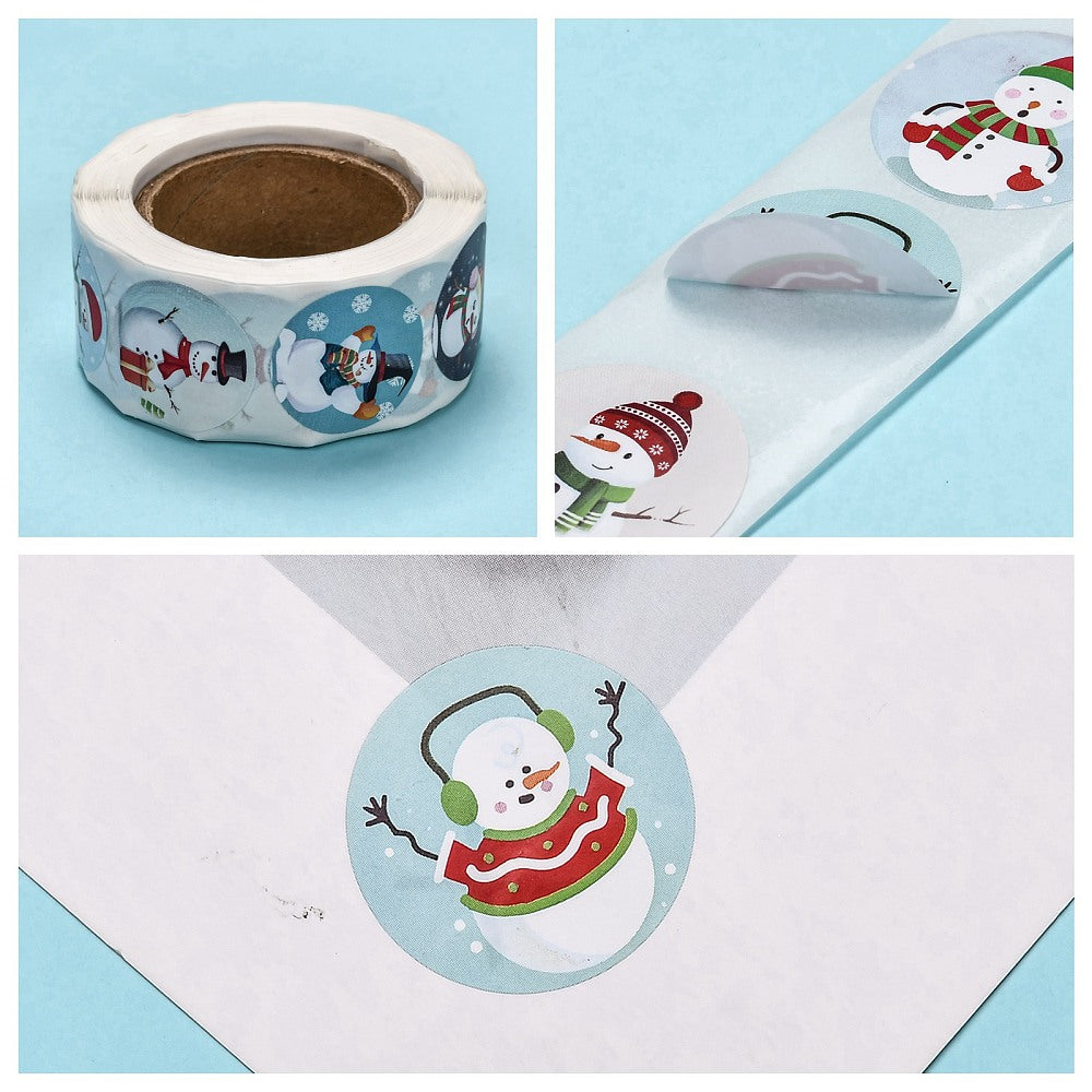 Kerst stickers 250 stickertjes op rol sneeuwpoppen