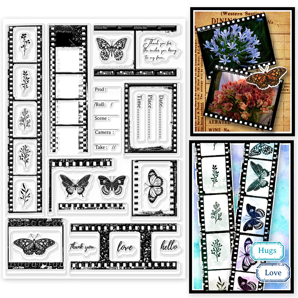 Filmstrips en vlinders set A5 clearstempels