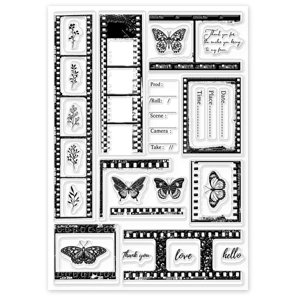 Filmstrips en vlinders set A5 clearstempels