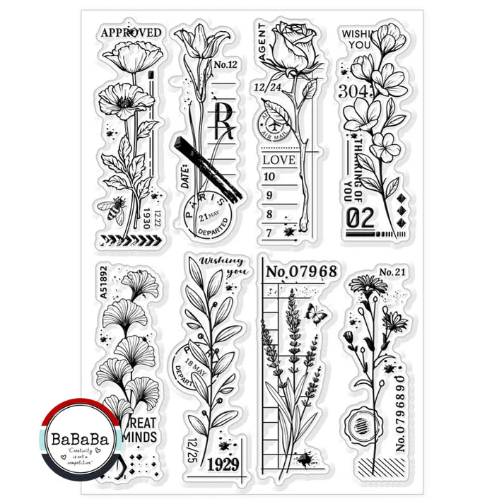 Pakket Met 4 Soorten Clear Stempels Bloemen - Vlinders - Dagen van de week