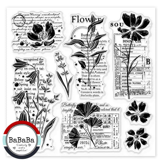 clear stamps flowers with text