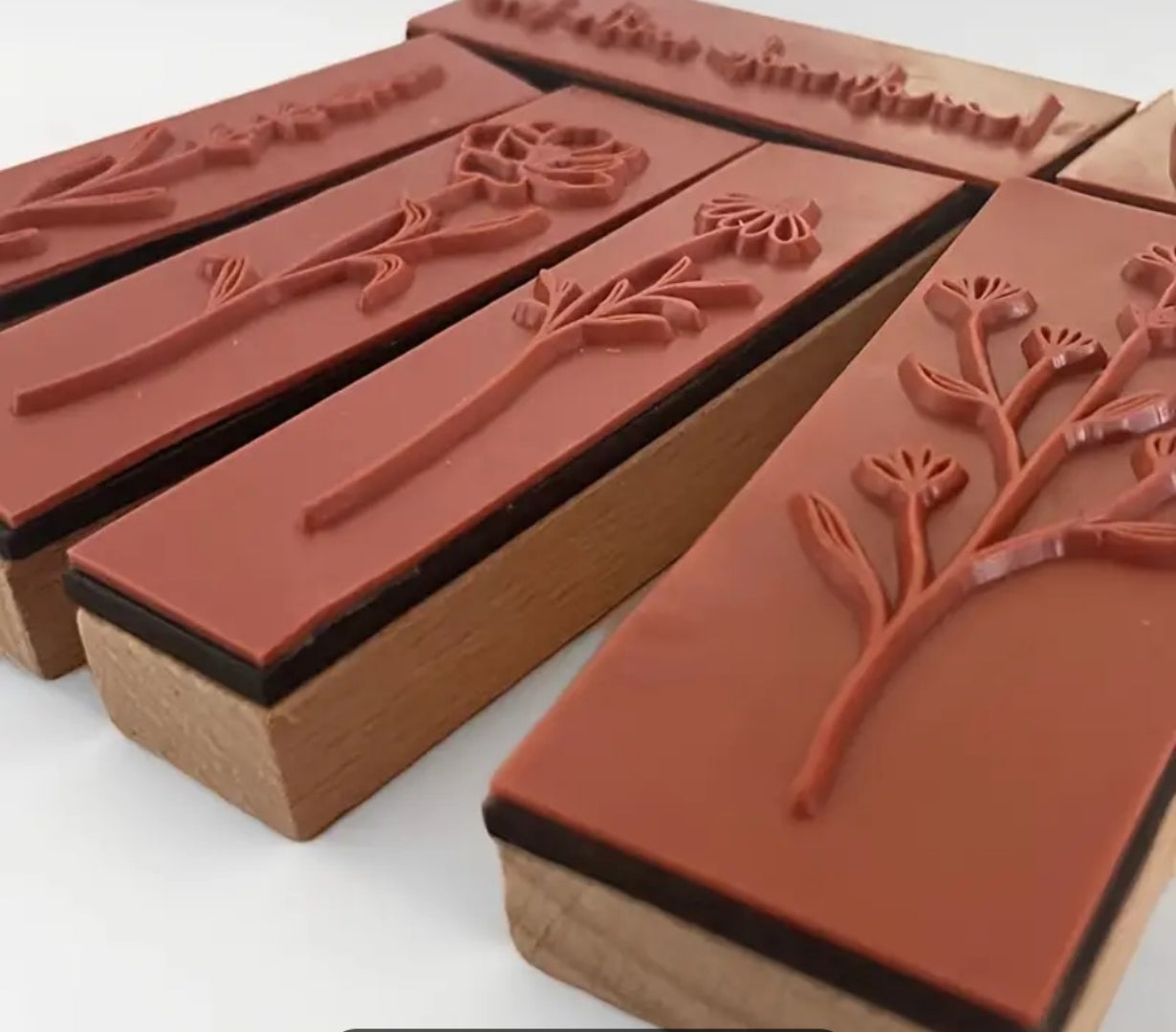 houten stempel set  6 houten stempels bloemen tekst en hartje