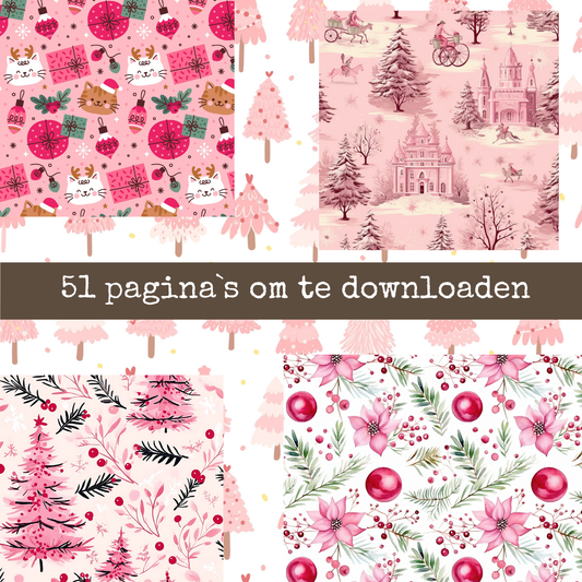 Roze Kerst Designpapier – 51 Digitale Printables