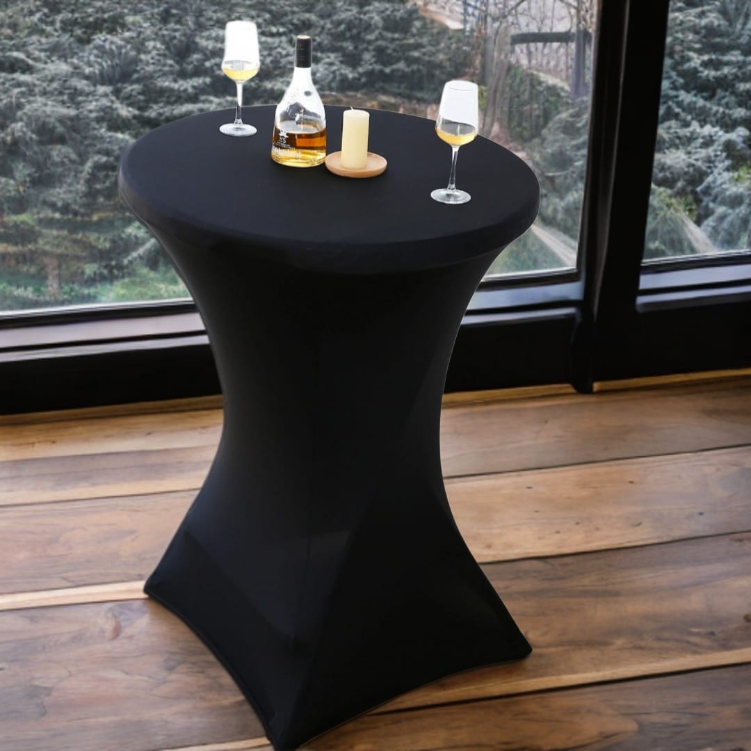 5 stuks zwarte Statafelrokken met Topcovers - H110cm X Ø80-85 cm