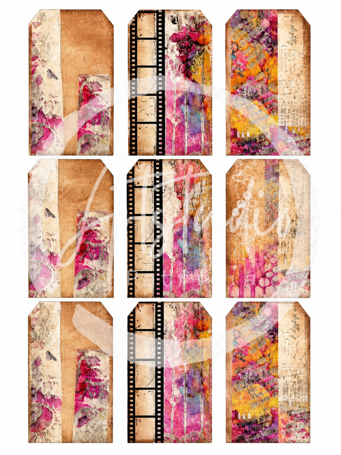 Digitaal Designpapier Set – Mixed Media Rozen & Filmstrip
