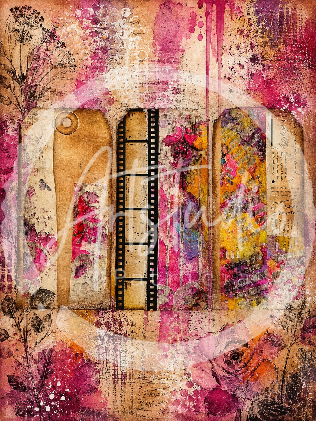 Digitaal Designpapier Set – Mixed Media Rozen & Filmstrip