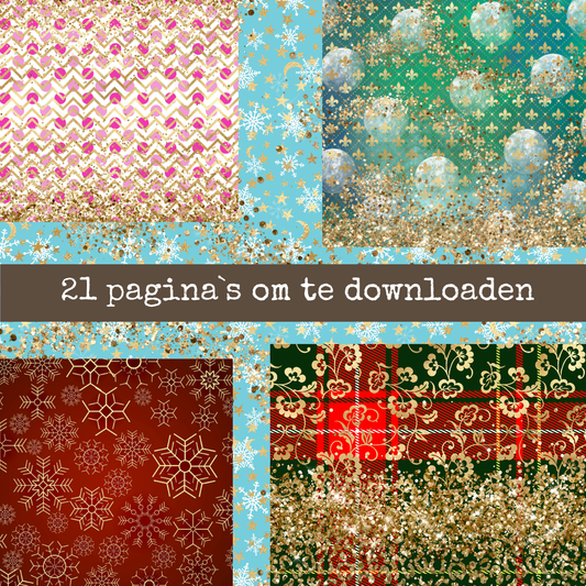 Kerst Glitter Designpapier – 21 Digitale Printables