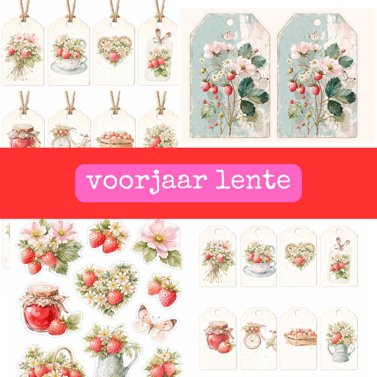 Lente & Voorjaar Aardbei Printables | 5 Downloadbare Pagina's