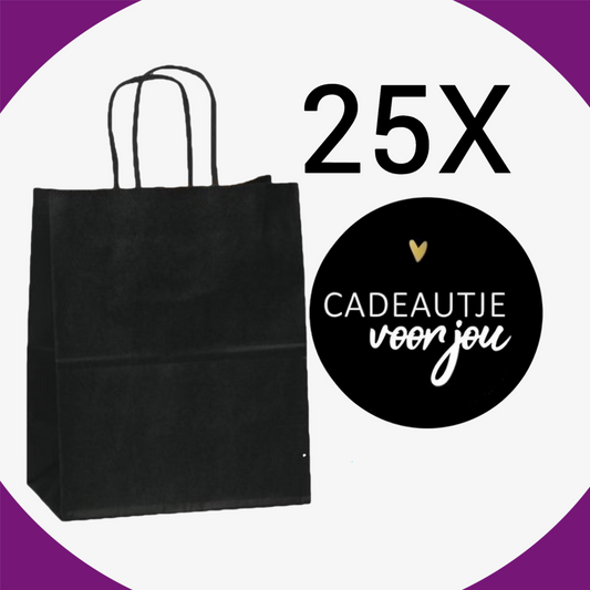 Papieren Tasjes -22x18x8 cm-Incl zwarte Stickers