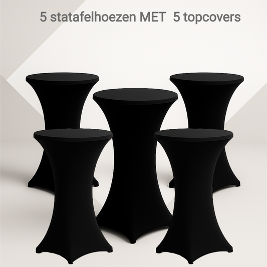 5 stuks zwarte Statafelrokken met Topcovers - H110cm X Ø80-85 cm