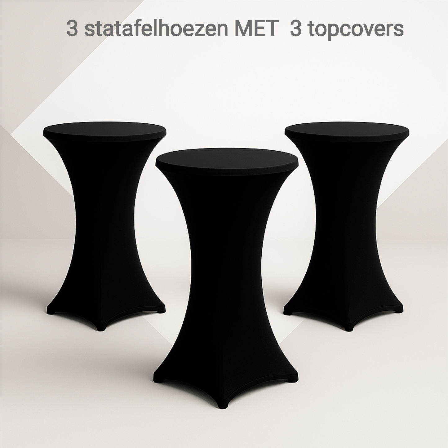 3 stuks zwarte statafelrokken met Topcovers – H110cm X Ø80-85 cm
