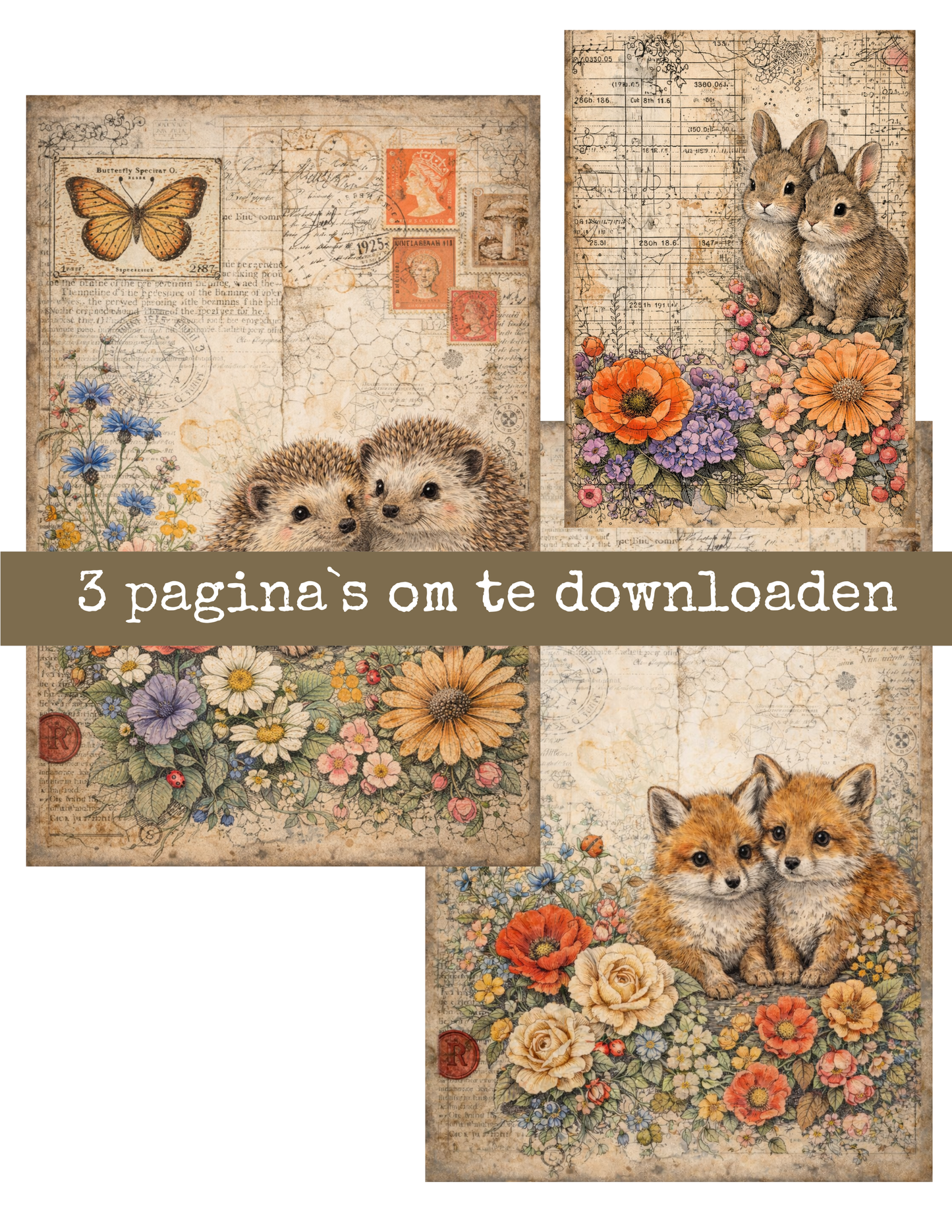 Digitaal Papier – Egel, Konijn & Vos (3 A4 Pagina's)