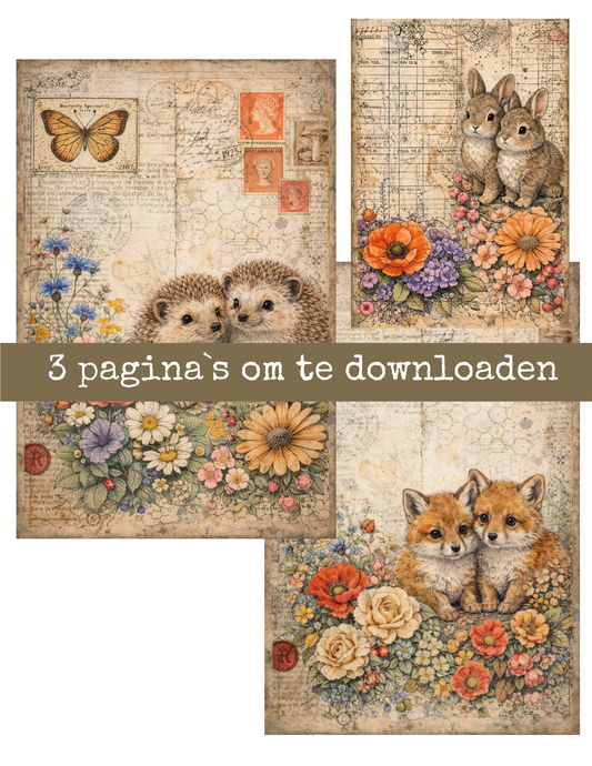 Digitaal Papier – Egel, Konijn & Vos (3 A4 Pagina's)